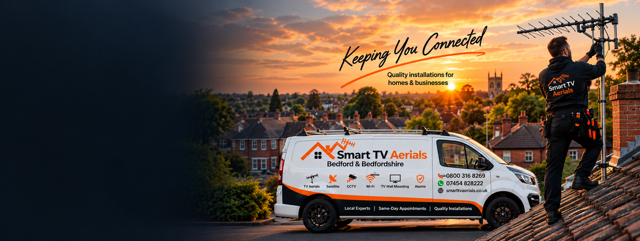 Smart TV Aerials technician and branded van in Bedford