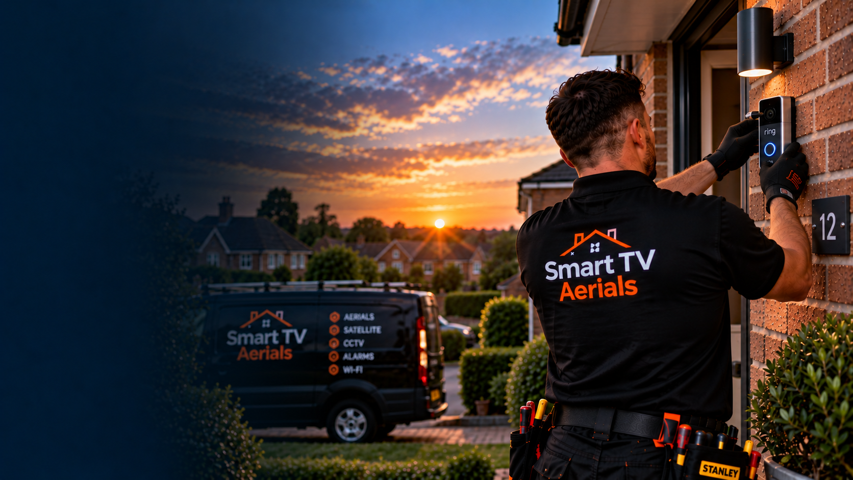 Smart TV Aerials engineer installing a Ring video doorbell at a Bedford property